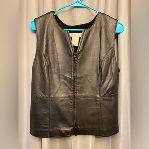 Melrose Studio biker 100% leather vest back cotton sweater Med